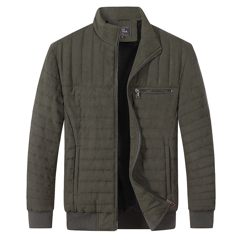 Men's Cotton-padded Jacket Stand-up Collar Thermal Army Green GlamzKart