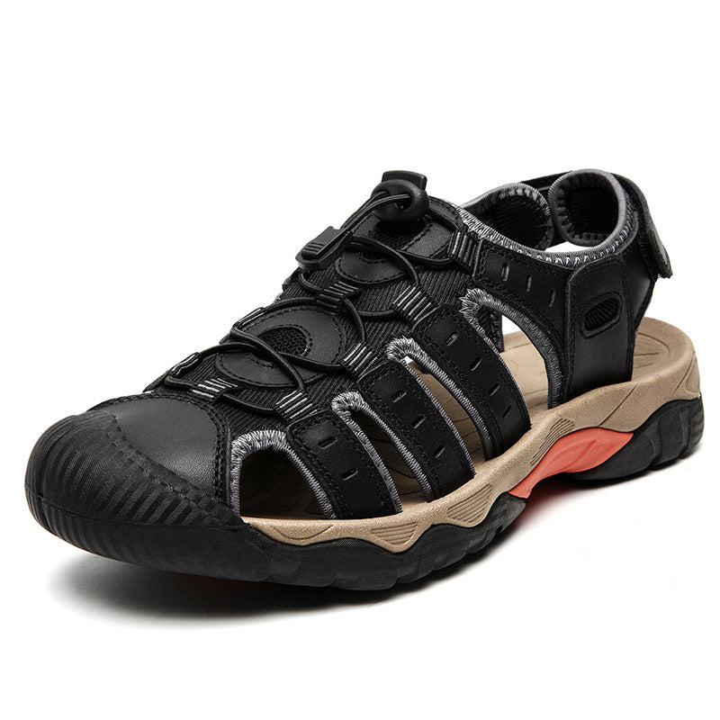 Summer Closed Toe Sandals Men's Leisure Outdoor Black GlamzKart