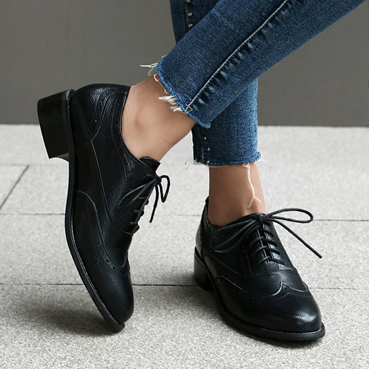 British Retro Oxfords Casual Shoes Lace-up Spring And Autumn Low-top Women GlamzKart