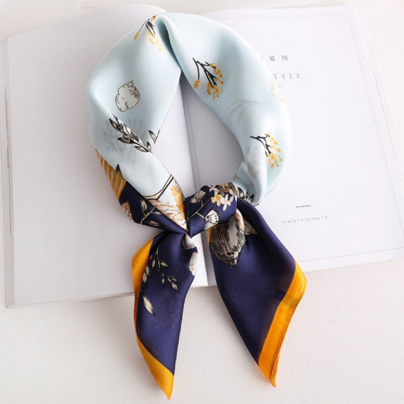 Female Hood Fashionable Silky Satin Wrapped Breathable Baihua Yimei Sky Blue 70x70cm GlamzKart