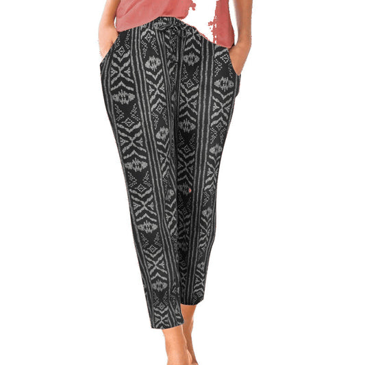 Women's Elastic Waist Printed Pocket Lace-up Leggings GlamzKart