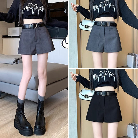 Suit Short Culottes Summer New Gray Summer Women's High Waist GlamzKart
