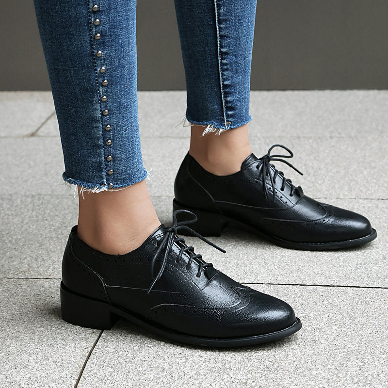 British Retro Oxfords Casual Shoes Lace-up Spring And Autumn Low-top Women GlamzKart