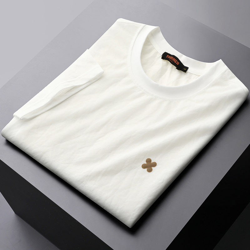 Breathable Round Neck Short-sleeved T-shirt Men's Summer Top T-shirt White GlamzKart