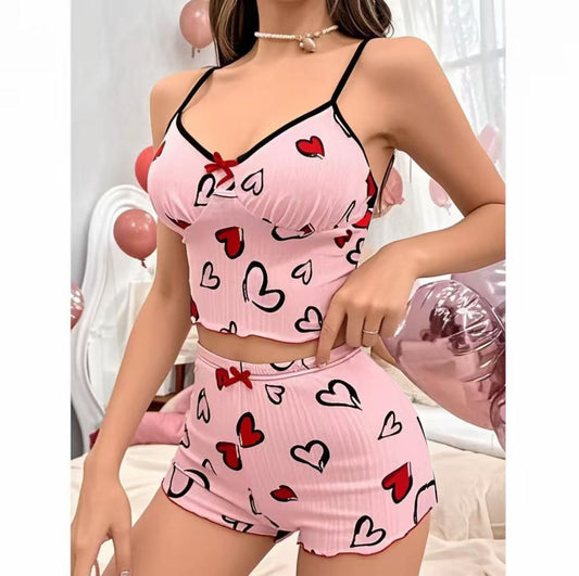 Women's Heart Shape Printed Pajamas Suit GlamzKart