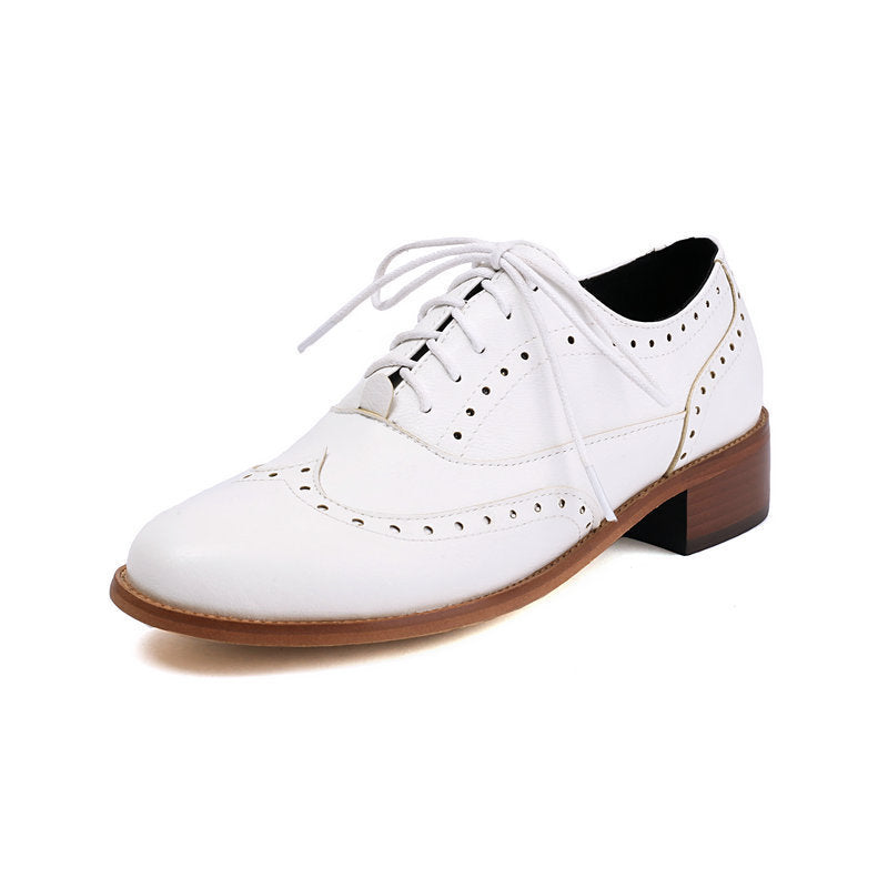British Retro Oxfords Casual Shoes Lace-up Spring And Autumn Low-top Women White GlamzKart