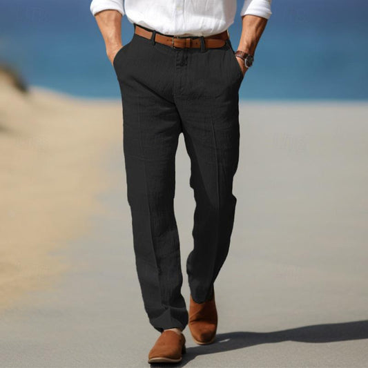 Men's Straight Thin Cotton And Linen Casual Solid Color Trousers GlamzKart
