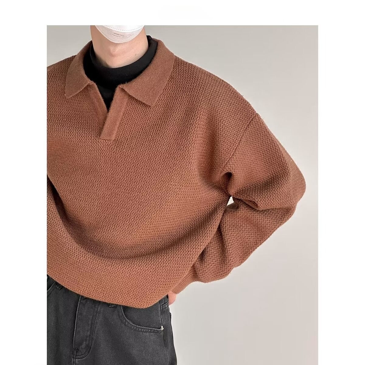 Men's Solid Color Loose Long Sleeves Brown GlamzKart