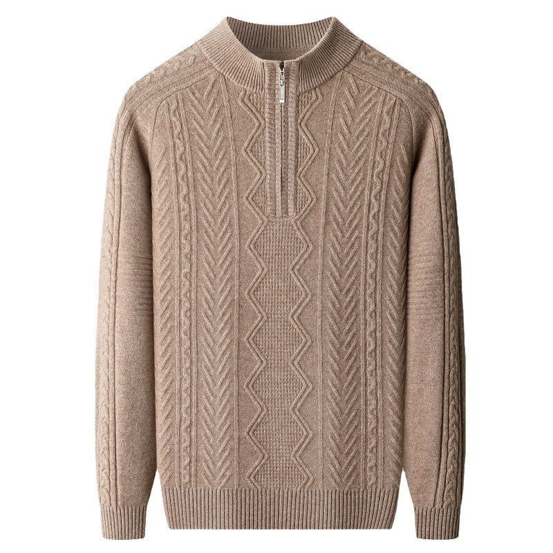 All Wool Men's Sweater Half Turtleneck Zipper Sweater GlamzKart