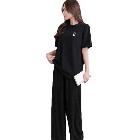 Women's Spring And Summer Letters Thin Embroidery Homewear Suit