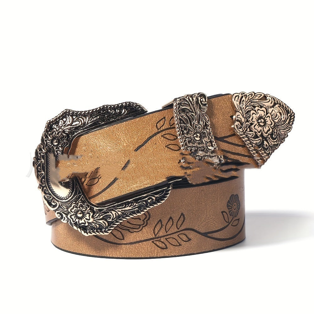 Fashion All-match Casual Retro Maillard Alloy Embossed Women's Belt M085 GlamzKart