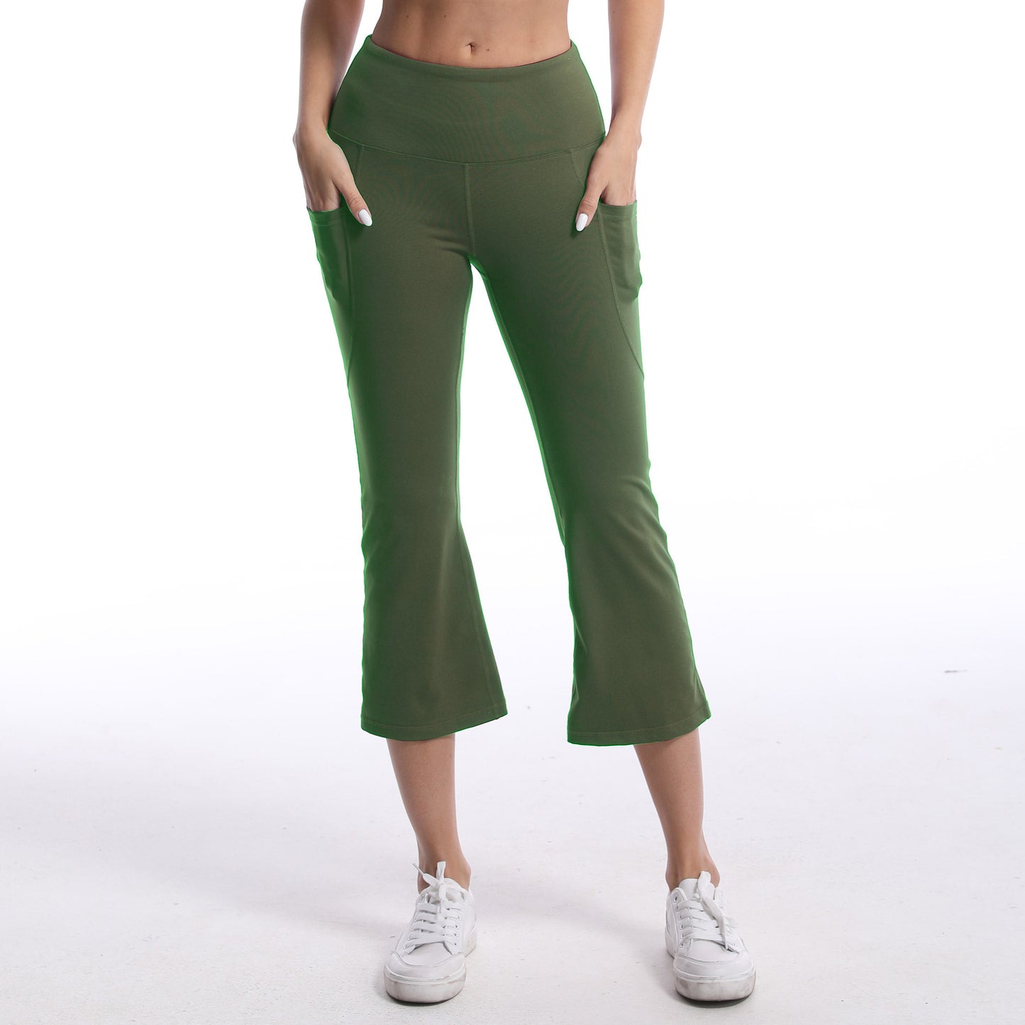 Pocket Solid Color Stretch Hip Lift Sports Nude Feel Yoga Leggings Army Green GlamzKart