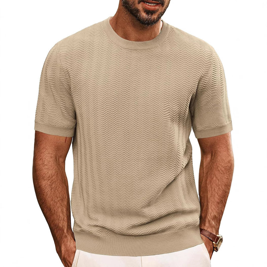 Men's Summer Hollow Breathable Sweater Solid Color T-shirt GlamzKart
