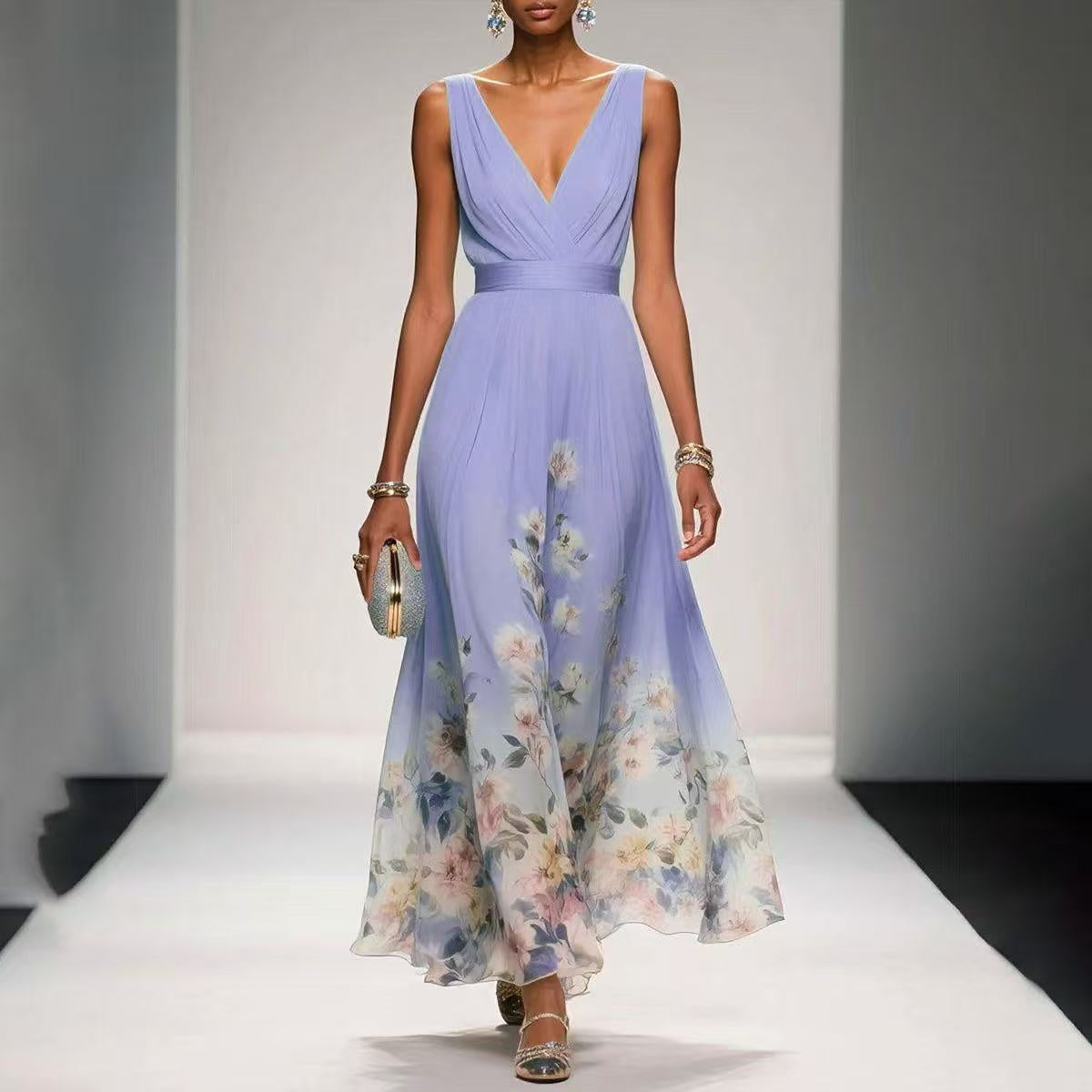 Evening Gown Elegant V-neck Cross-border Dress GlamzKart