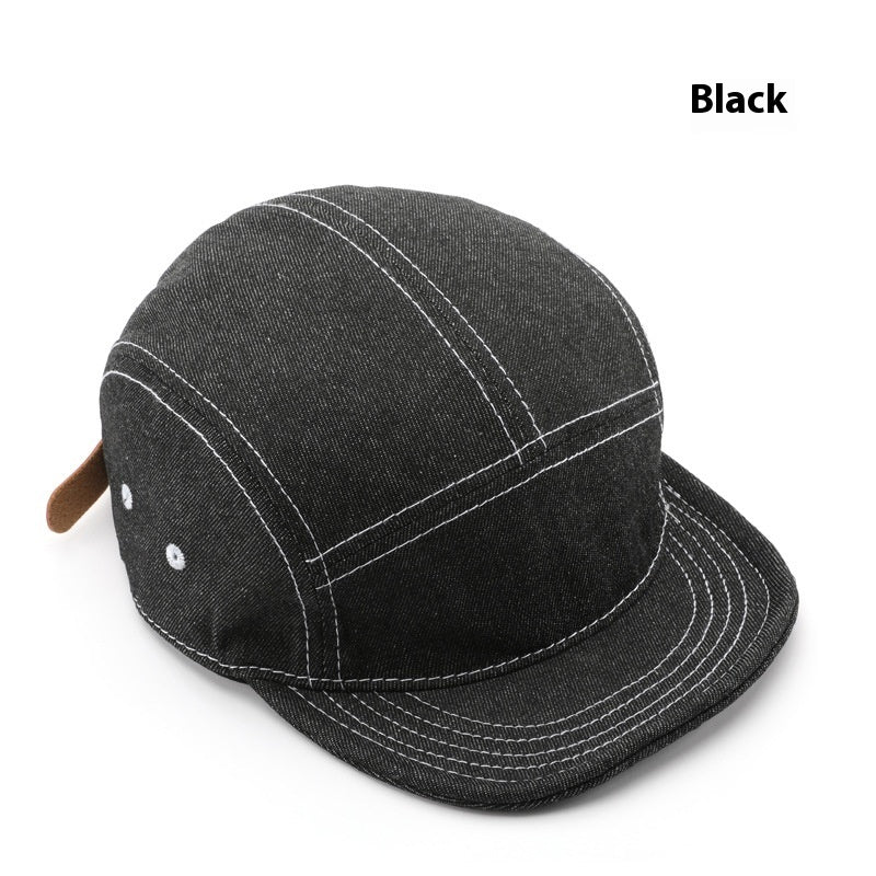 Solid Color Light Board Short Brim Washed Denim Baseball Cap Black GlamzKart