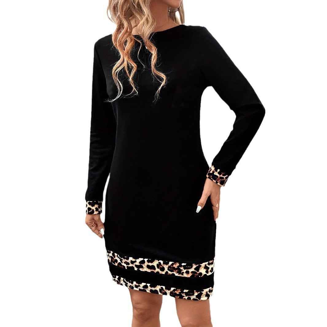 Popular Autumn And Winter Long Sleeve Leopard Print Dress Women