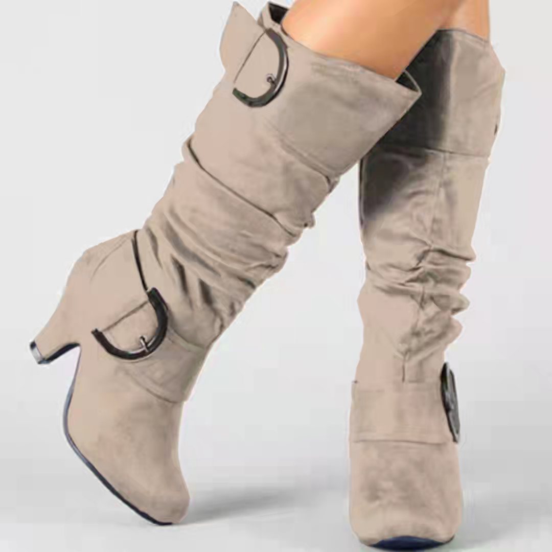 Fashion Brushed Velvet Spring And Autumn Women's Boots Beige GlamzKart