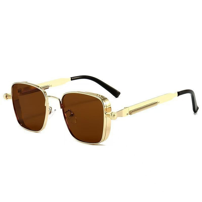 Men's Box Metal Retro UV Sun Glasses Gold Frame Dried GlamzKart