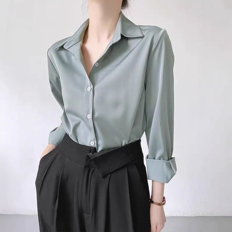 Women's High-grade Green Satin Shirt GlamzKart