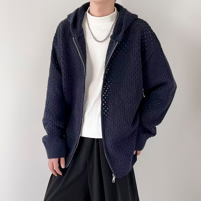 Men's Hooded Casual Breathable All-matching Sweater Navy Blue GlamzKart