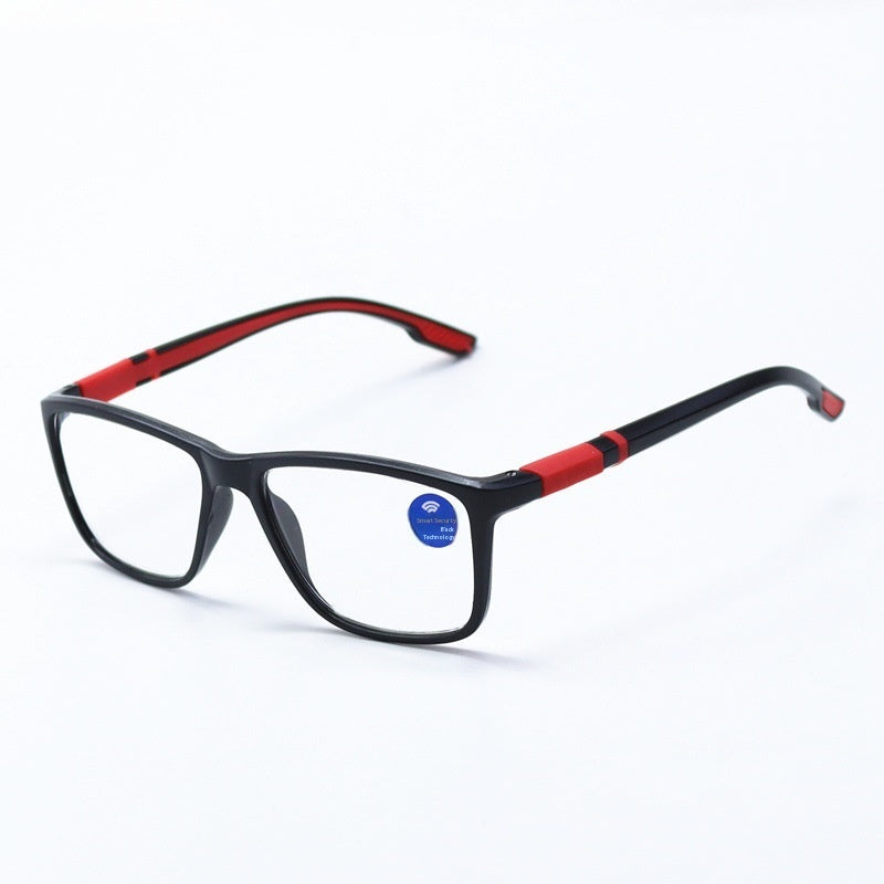 HD Anti-Blue Ray TR Reading Glasses For Middle-aged And Elderly People Intelligent Zoom LH196 Black Frame Red Leg GlamzKart
