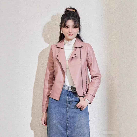 Women's Pu Motorcycle Leather Short Korean Slim Fit Plus Size