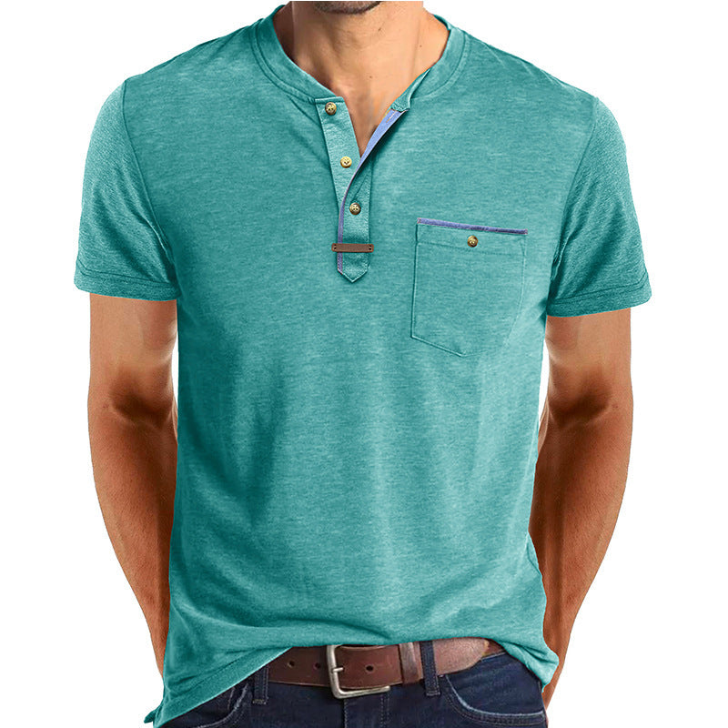 Men's Short-sleeved T-shirt Casual Crew Neck Top Lake Green GlamzKart