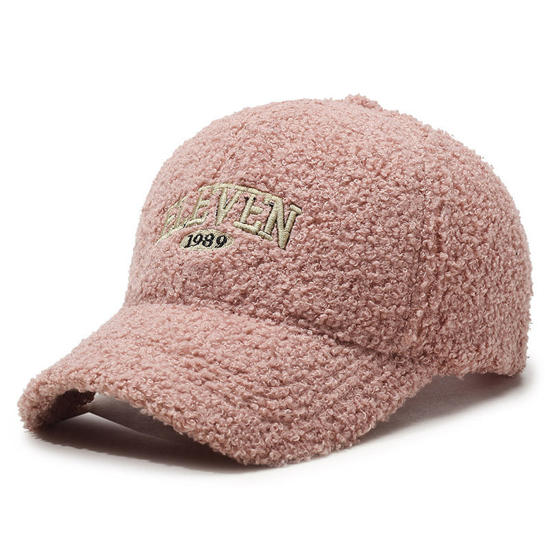 Winter Lambskin Thickened Warm Baseball Cap Pink Adjustable GlamzKart