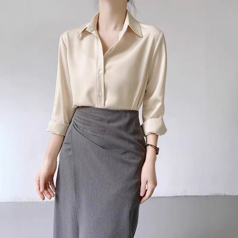 Women's High-grade Green Satin Shirt GlamzKart