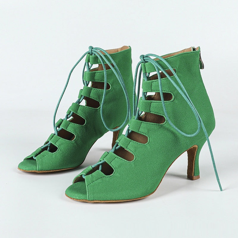 Women's Lace-up Latin Modern Jazz Dance Dance Shoe Green Heel Height 6cm GlamzKart