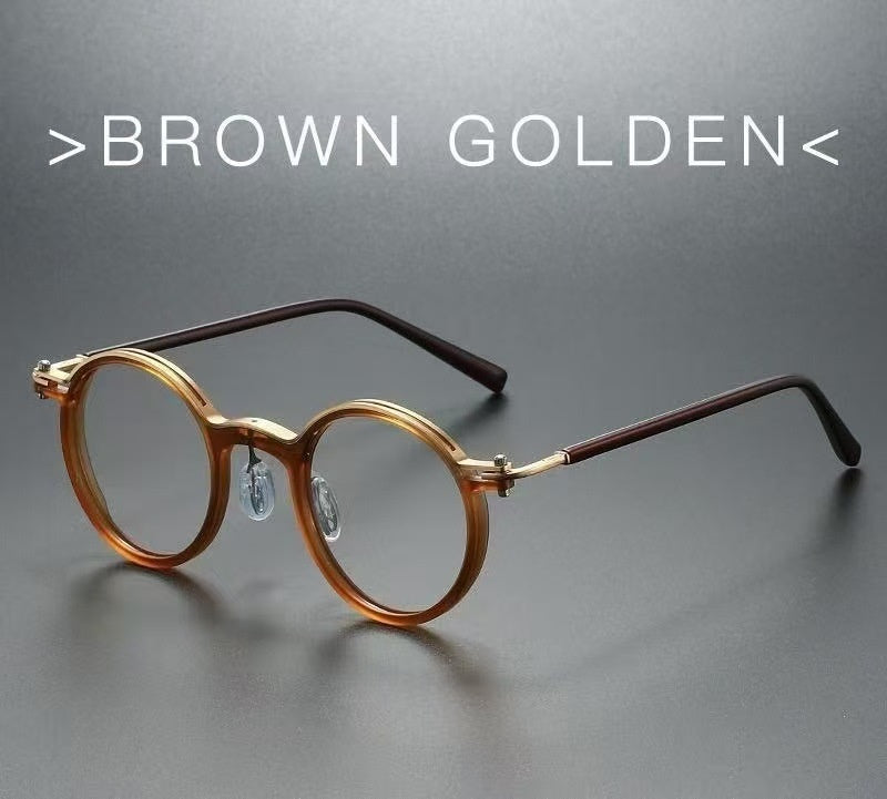 Retro Artistic Glasses Frame Unisex Golden Tea Frame Plain Glasses Transparent GlamzKart