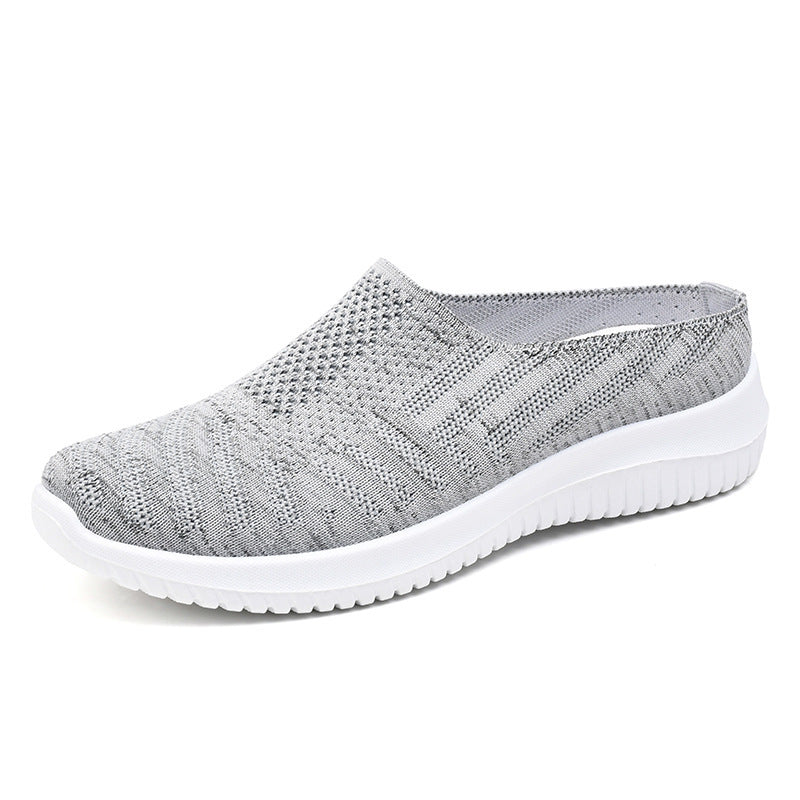 Plus Size Toe Cap Semi Slipper Breathable Soft Bottom Casual Mom Shoes Outdoor Slippers Gray GlamzKart