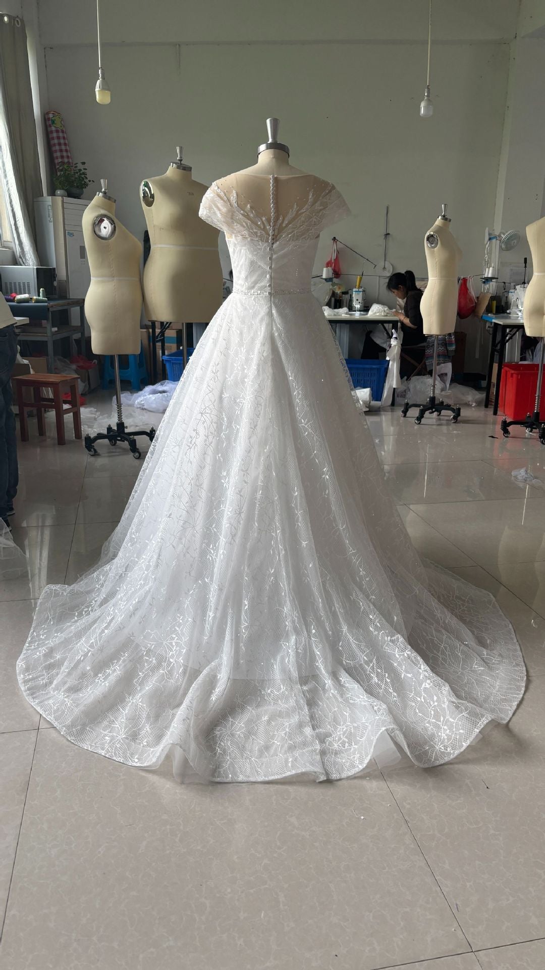 Off-shoulder Light Wedding Dress Bridal Main Yarn Lace Wedding Veil Small Trailing Ivory GlamzKart
