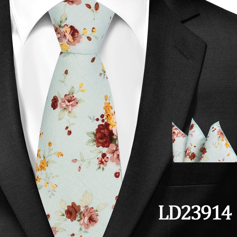 Casual Cotton Floral Print 6cm Casual Tie Pocket Square Suit LD23914 GlamzKart