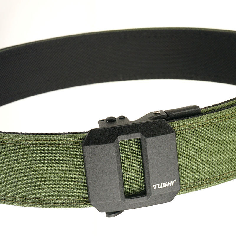 Double-layer Hardened Automatic Buckle Shooting Training Hanger Pistol Belt Army Green 120cm GlamzKart
