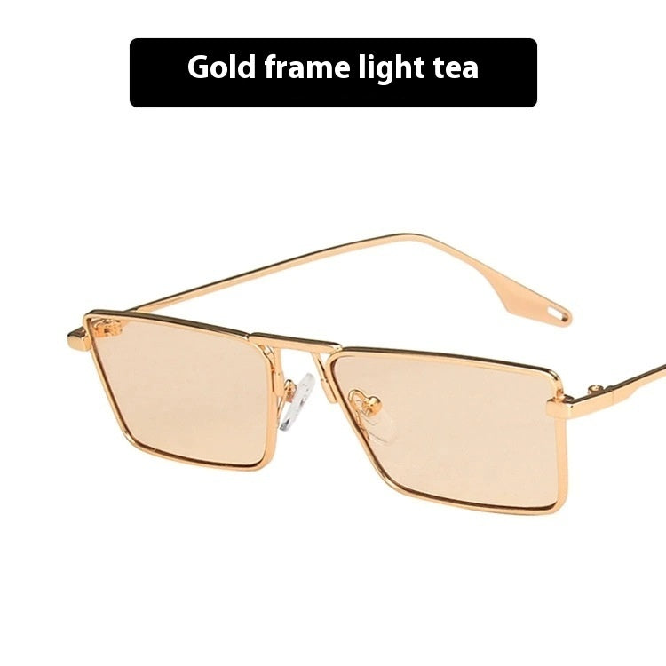 Women's Fashion Metal Frame Sunglasses Small Frame Gold Frame Light Tea GlamzKart