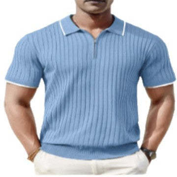 Fashion Men's Polo Shirt V-neck Business T-shirt Blue GlamzKart