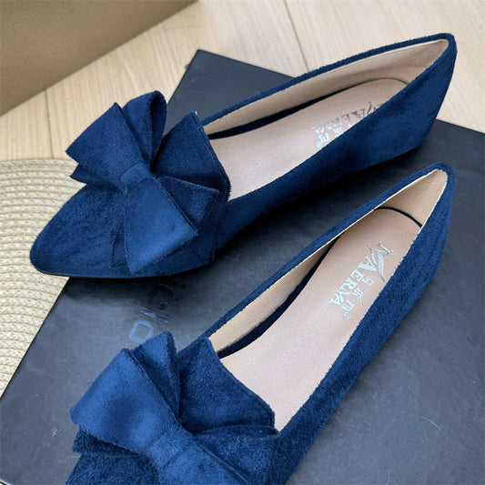 Women's Versatile Solid Color Bow Pointed Flat Shoes GlamzKart