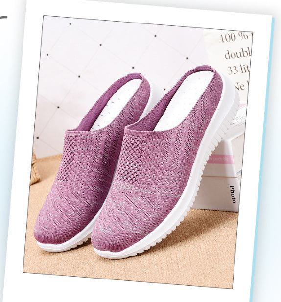 Plus Size Toe Cap Semi Slipper Breathable Soft Bottom Casual Mom Shoes Outdoor Slippers GlamzKart
