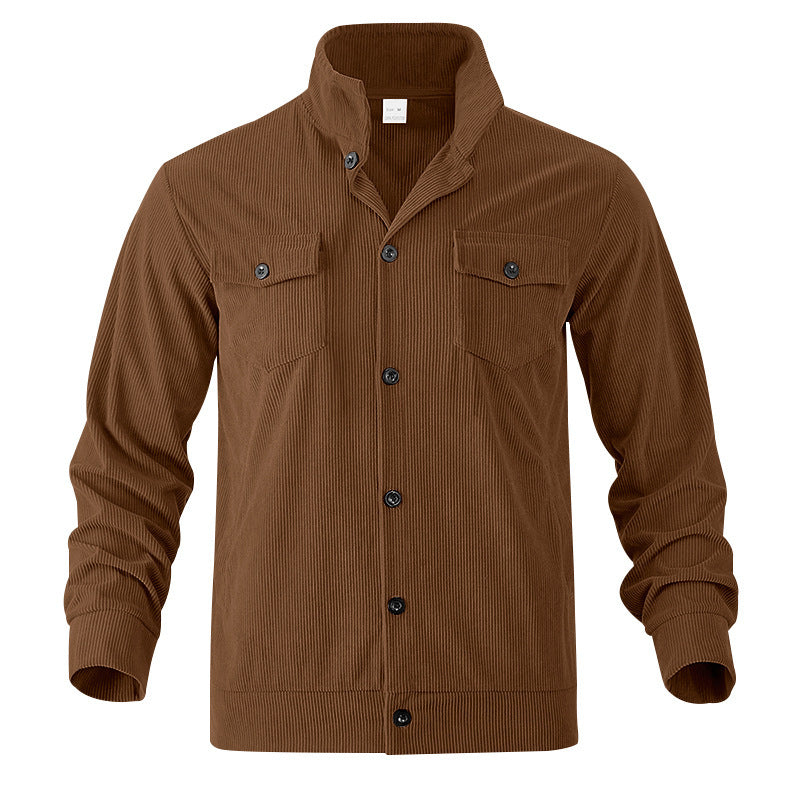 Simple Versatile Multi-pocket Long Sleeve Stand-up Collar Jacket Men's Clothing Brown GlamzKart