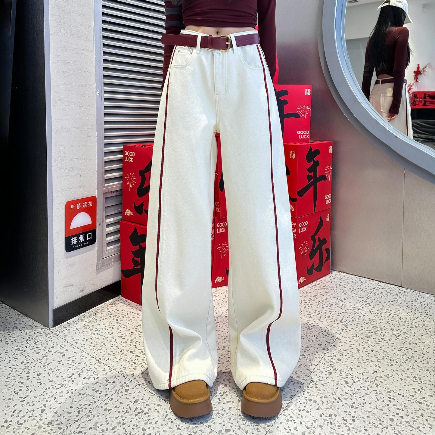 Plus Size Denim Women Loose Slimming High Waist Wide Legs Mop Pants White GlamzKart