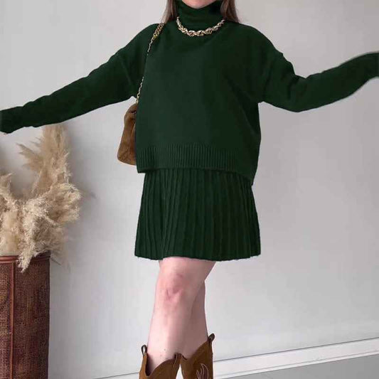 High Collar Loose Top Simple All-matching Skirt Suit