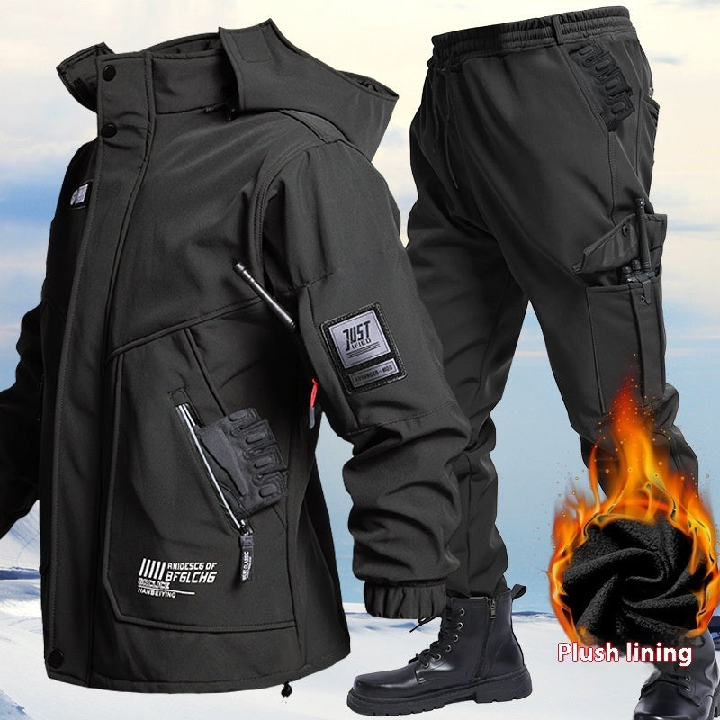 Autumn And Winter Fleece-lined Waterproof Jacket Suit 1120 Shell Jacket Black GlamzKart