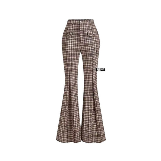 Temperament Commute High Waist All-matching Plaid Striped Retro Trousers GlamzKart