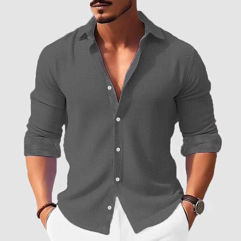 Printed Men's Clothing Fashion Long Sleeve Shirt Dark Gray GlamzKart