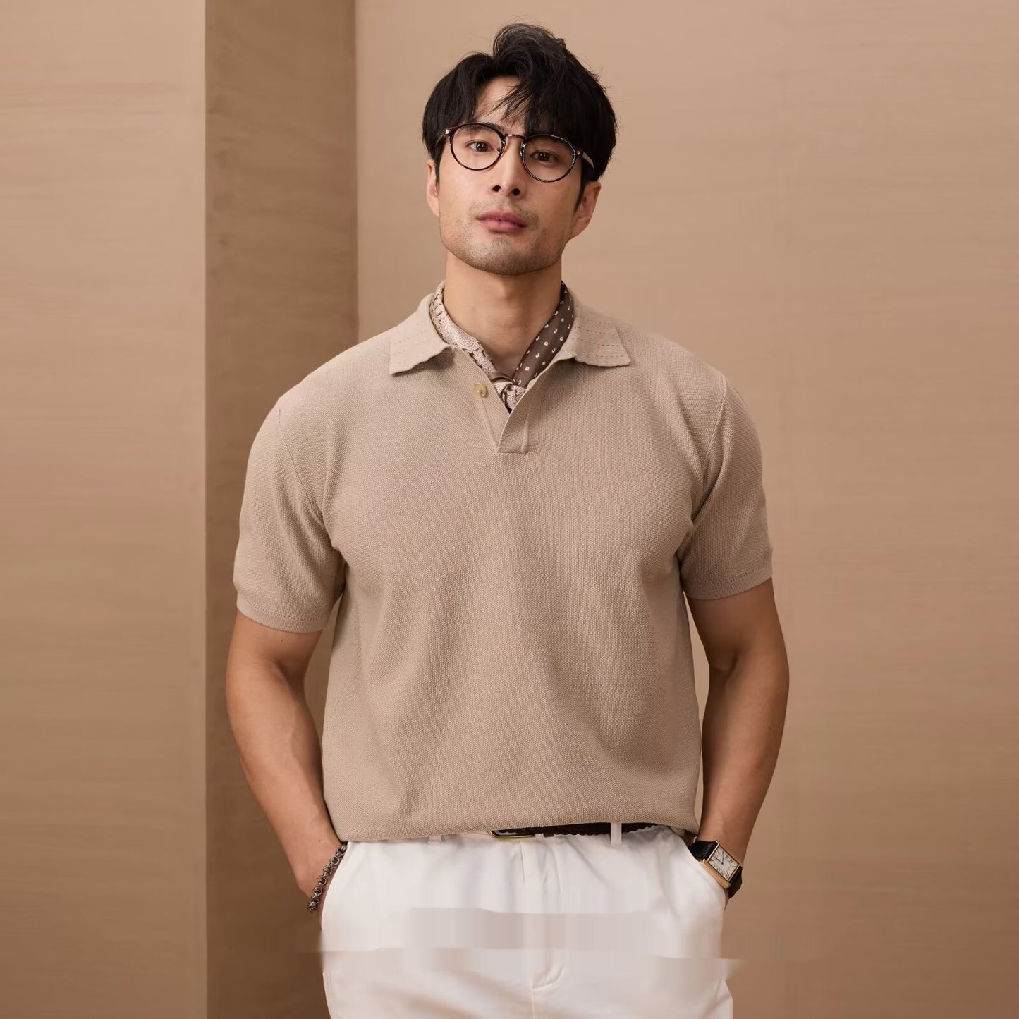 Men's Loose And Simple Solid Color Business Sweater Apricot GlamzKart