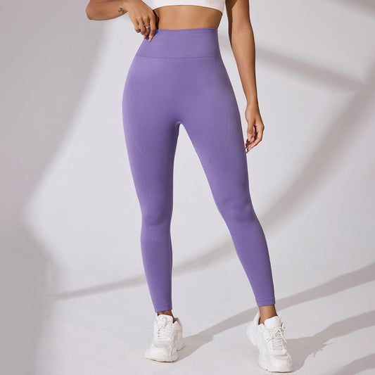 Sports Style High Waist Yoga Pants Hip Lifting Sport Trousers Violet GlamzKart