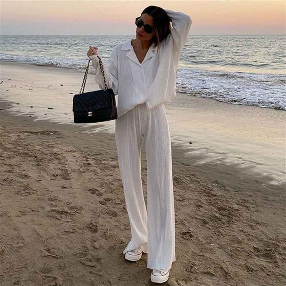 Shirt Straight-leg Trousers Two-piece Set For Women