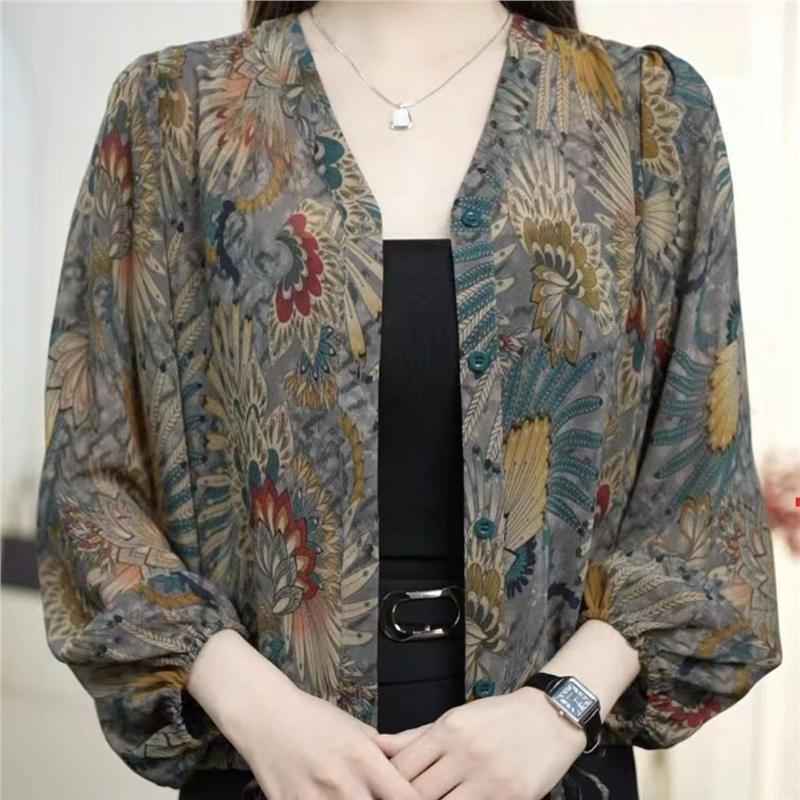 Fashionable Floral Shirt Women's Printed Thin Coat