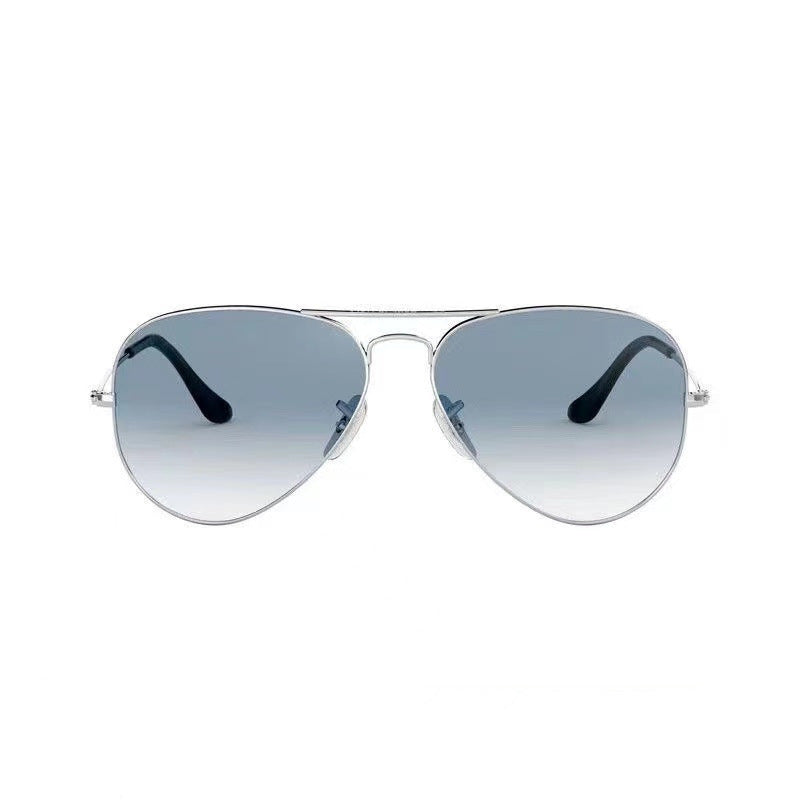 Tempered Glass Sunglasses UV Protection Glasses Silver Frame Gradient Blue GlamzKart